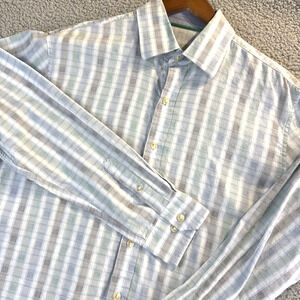 Mens Long Sleeve Button-Up Shirt Multicolor White Size M 15-15.5 Tasso Elba